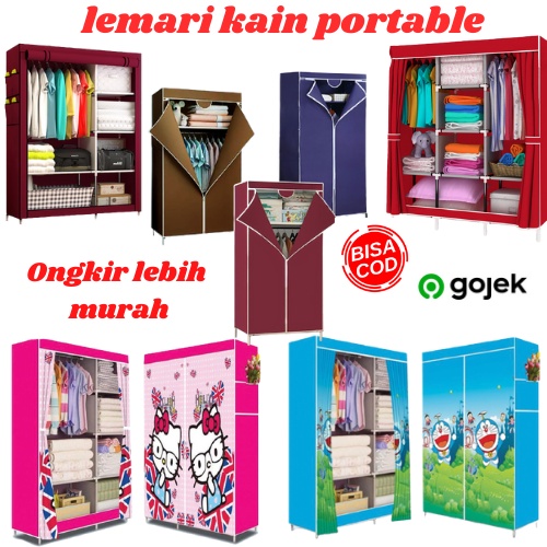 Lemari kain portable lemari pakaian resleting lemari kain plastik lemari serbaguna Lemari tutup model horden jendela