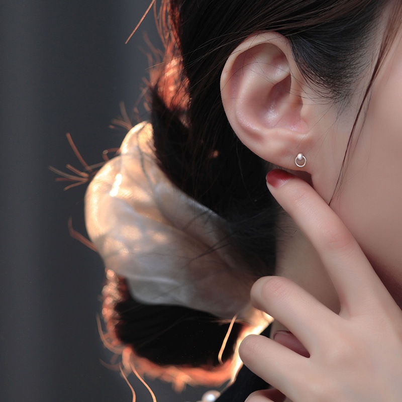 Roselife 1 Pasang Anting Tusuk Silver S925 Bulat Mini Anti Alergi Gaya Korea Untuk Wanita