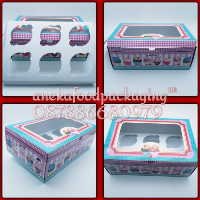 

Terbaru Kemasan/Box/Dus Tempat Cupcake Isi 6Cakes Pink Hijau (6C)