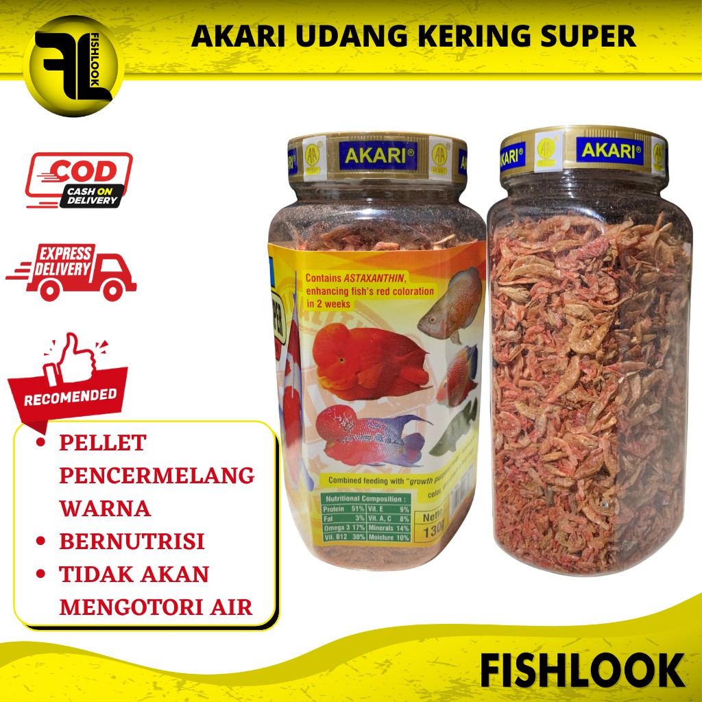 Akari Udang Kering Super Astaxanthin Pakan Ikan Makanan Ikan Hias 130g