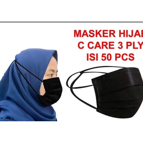 MASKER HITAM HEADLOOP EARLOOP 3PLY BLACK ISI 50PCS MURAH MERIAH