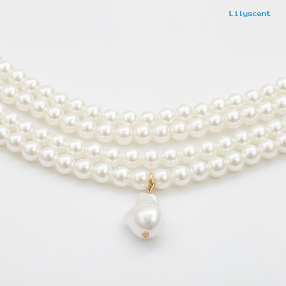 Kalung Choker Multilayer Aksen Mutiara Imitasi Untuk Wanita