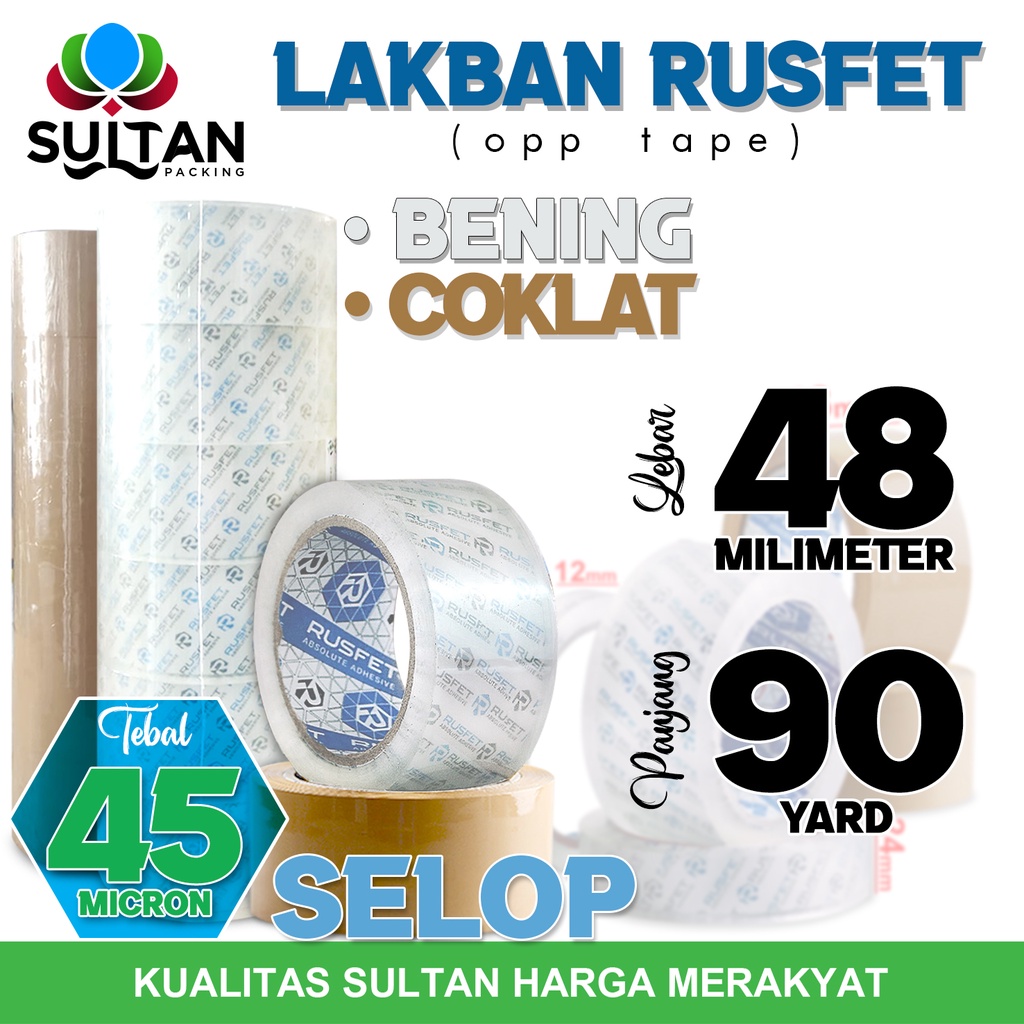 

Lakban RUSFET 48mm x 90yard Isolasi Selotip OPP Tape Plakban Packing PREMIUM / SELOP