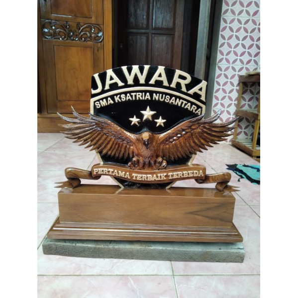 PAPAN NAMA MEJA UKIRAN KAYU JATI ASLI