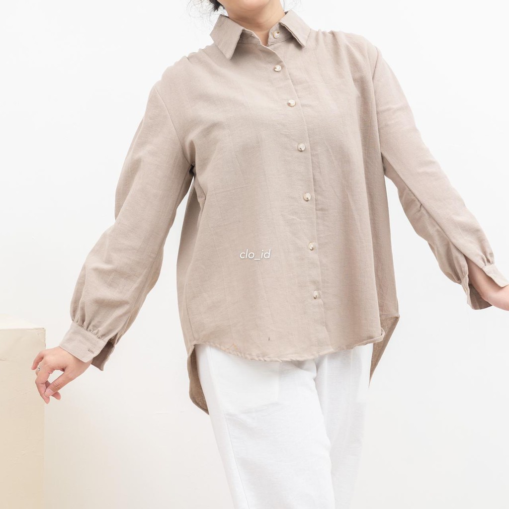 HAICLO Ava Linen Shirt / Atasan Kemeja Wanita-Latte