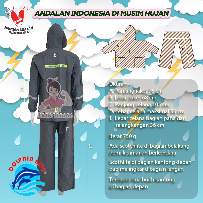 Jas Hujan Jaket Celana DOLPHIN SPACY Scotchlight 961 BIG SIZE XXL