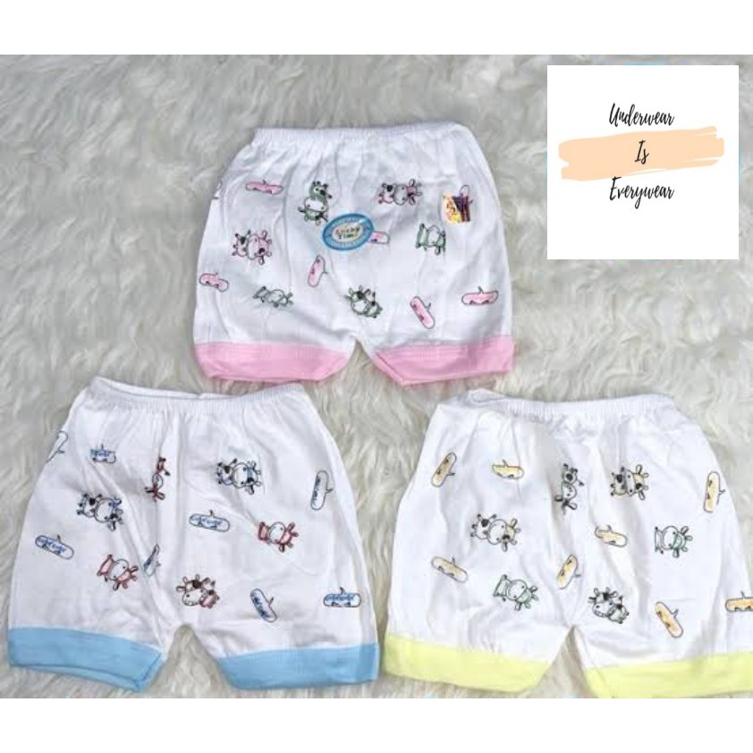 6 Pcs Celana Pendek Bayi Segi Empat - Celana Kotak Lucky - Warna Putih Motif