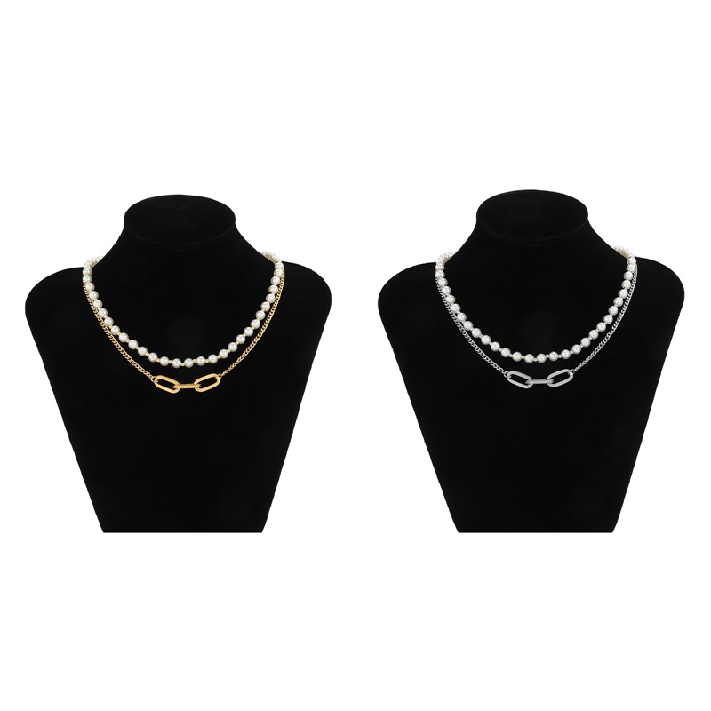 Kalung Desain Geometri Aksen Mutiara Imitasi Gaya Vintage Untuk Pria Dan Wanita