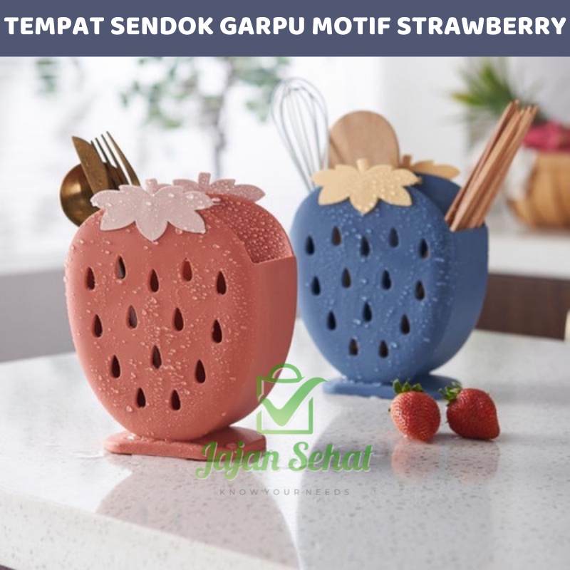 Tempat Sendok Garpu Motif Strawberry