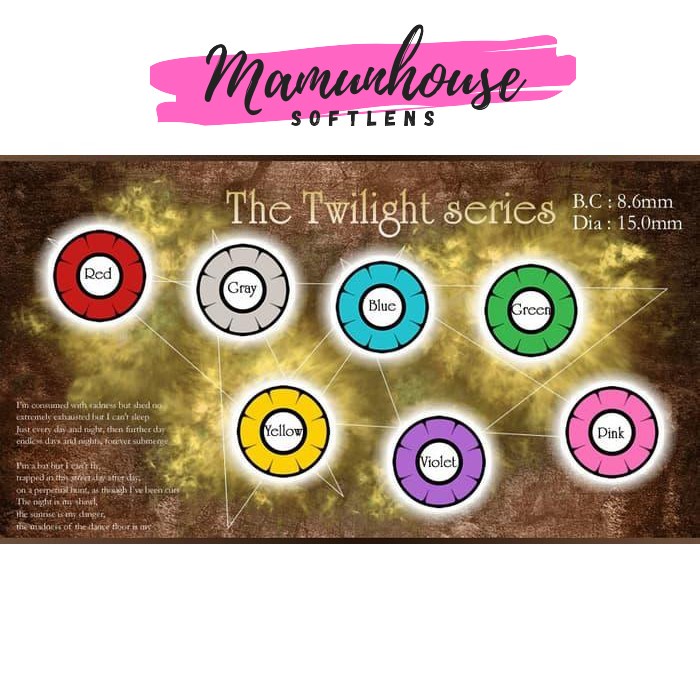 ORIGINAL Softlens Twilight Animasi Red Violet Blue Green Yellow Brown Pink Gray Grey