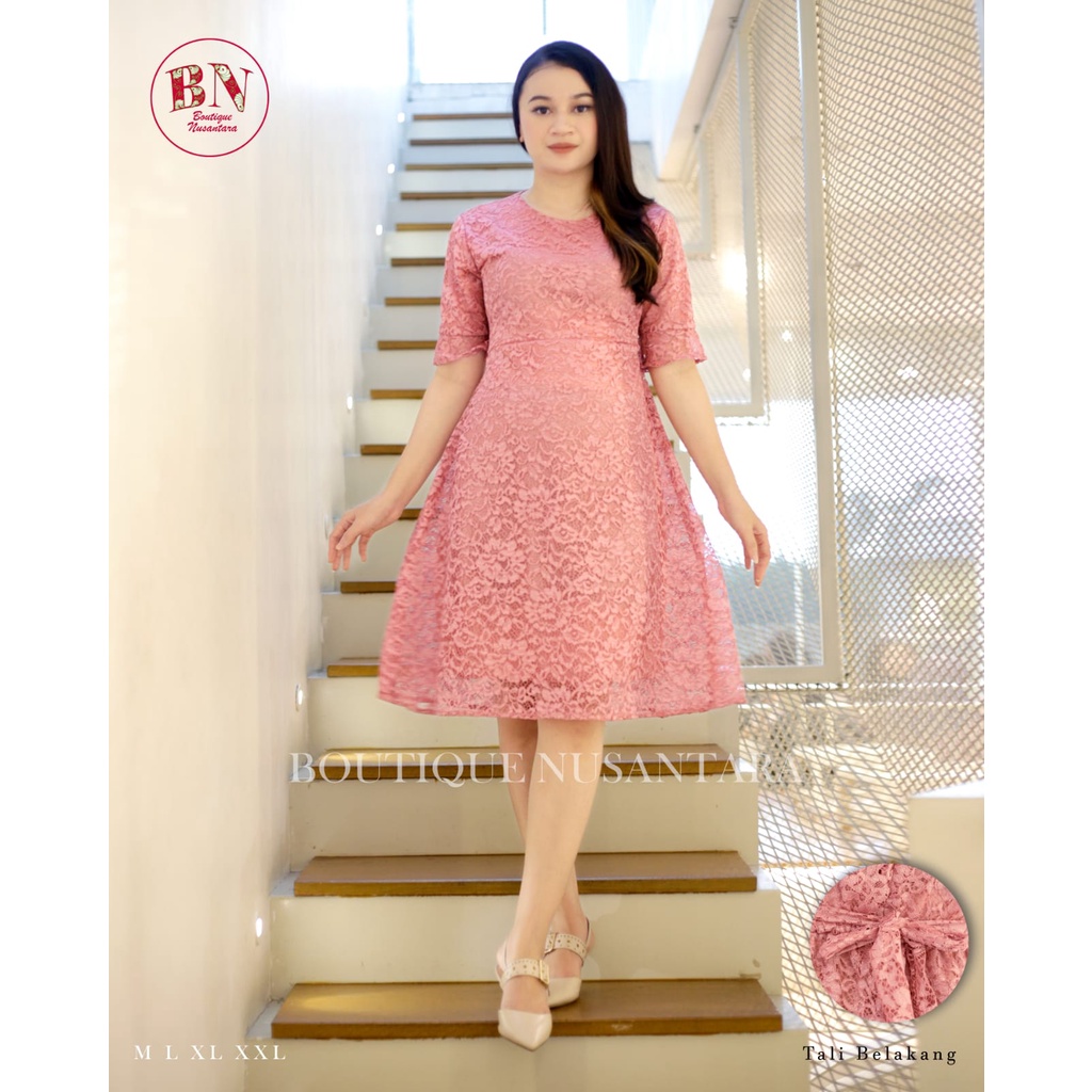 Dress Brokat Remaja Modern~Dress brokat full furing~Midi dress~Dress natal dan tahun baru~Dress wani