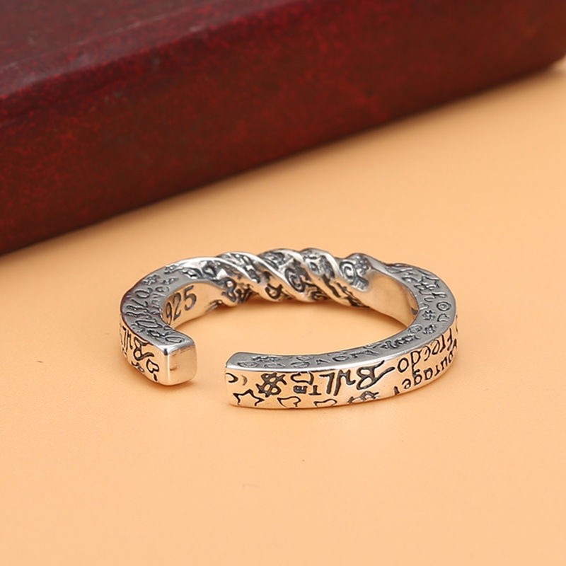 Fancyqube Cincin Model Terbuka Desain Tulisan Smile Graffiti Bahan Silver Gaya Retro Hipster