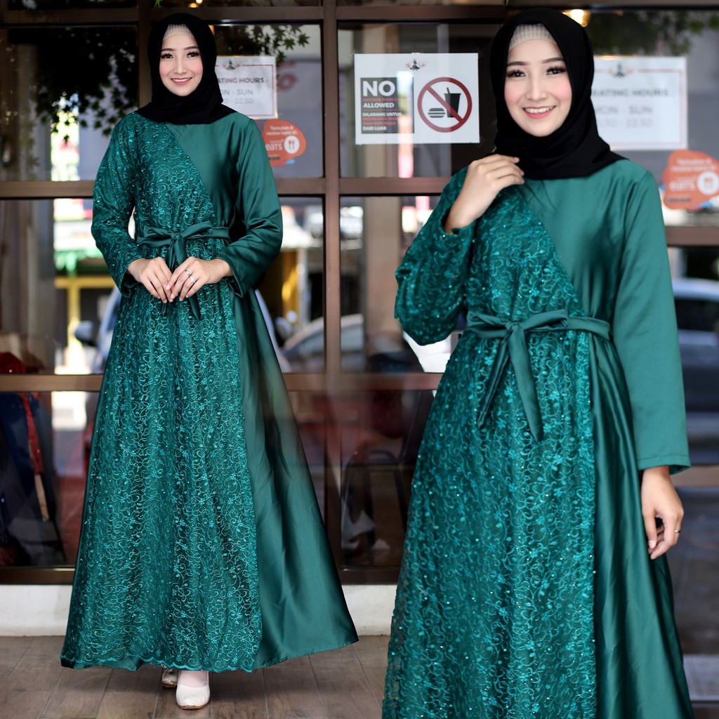 Dress Brukat Wanita Maxi Dress Carlita / Gamis Wanita bahan Velvet Roberto / Fashion Muslim / Baju Pesta