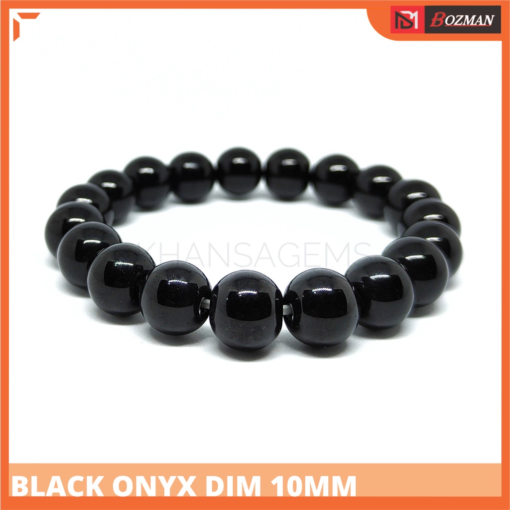 Gelang batu black onix warna hitam legam dim 10mm