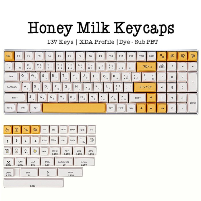 KEYCAPS PBT HONEY AND MILK XDA PROFILE MECHANICAL KEYBAORD SUBLIM - JAPAN ROOT