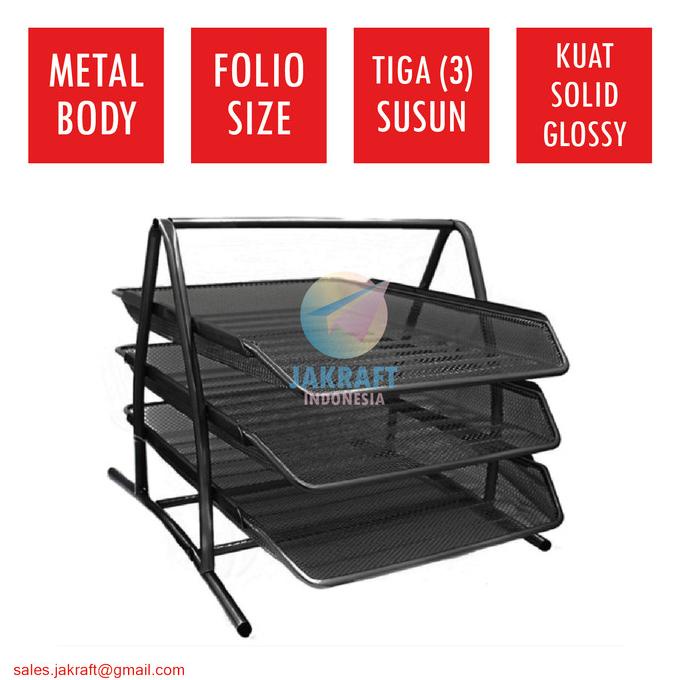 

ORDER-KIRIM Letter Paper Document Tray 3 Tiga Susun Tingkat Tier Rakit Besi Kokoh
