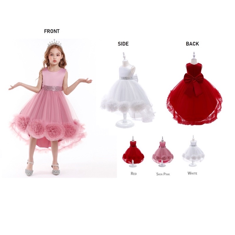 ( IMPORT ) DRESS ANAK PANJANG KEMBANG PREMIUM / GAUN ULANG TAHUN EKOR PANJANG BELAKANG ASIMETRI 1434