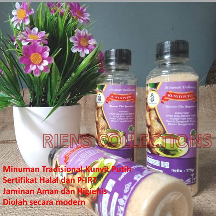 MINUMAN WEDANG KUNYIT PUTIH INSTAN BUBUK 175 GRAM HALAL DAN PIRT. MINUMAN REMPAH MINUMAN TRADISONAL OLEH OLEH JOGJA. RIENS COLLECTIONS