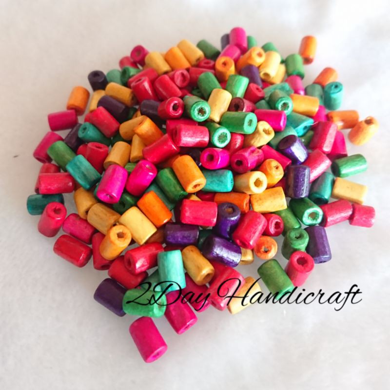 Mote Kayu - Manik Kayu Tabung Warna Warni ukuran 8mm