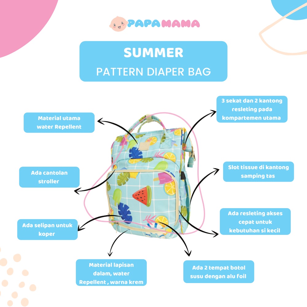 Papamama Pattern Diaper Bag  Summer Time - Water Repellent bag - 1032