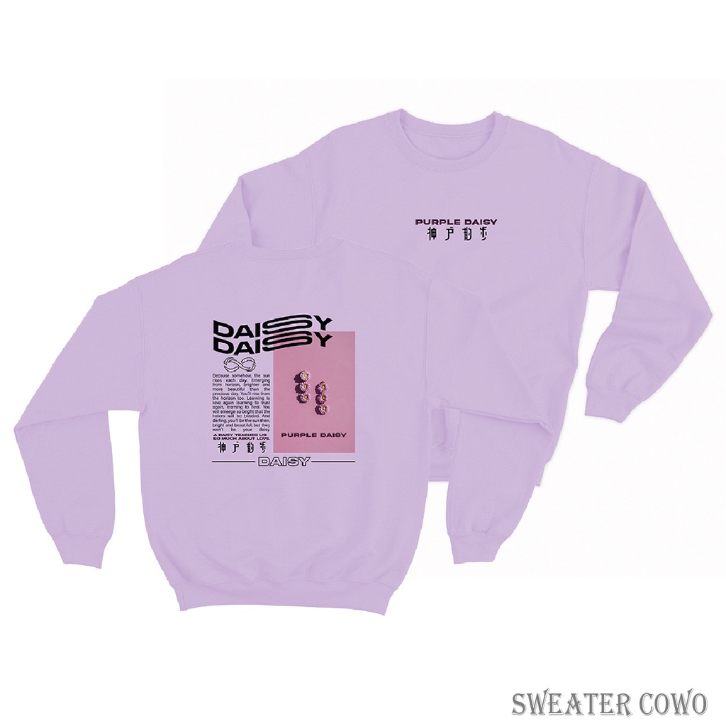 Sweaterpolos Basic Sweater PURPLE DAISY ( Sablon ) Unisex Pria &amp; Wanita