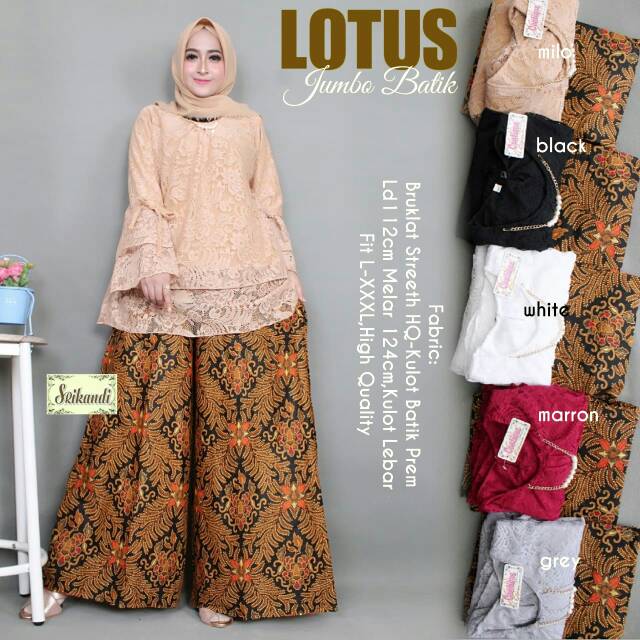 Srikandi Lotus Jumbo Set Setelan Atasan Brokat Bawahan Batik Murah