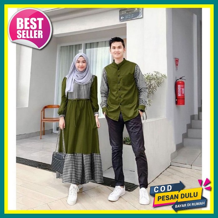 Baju Couple Keluarga Gamis Pasangan Suami Istri Sarimbit Lebaran 2022 Kapelan Family Set Muslim Warn