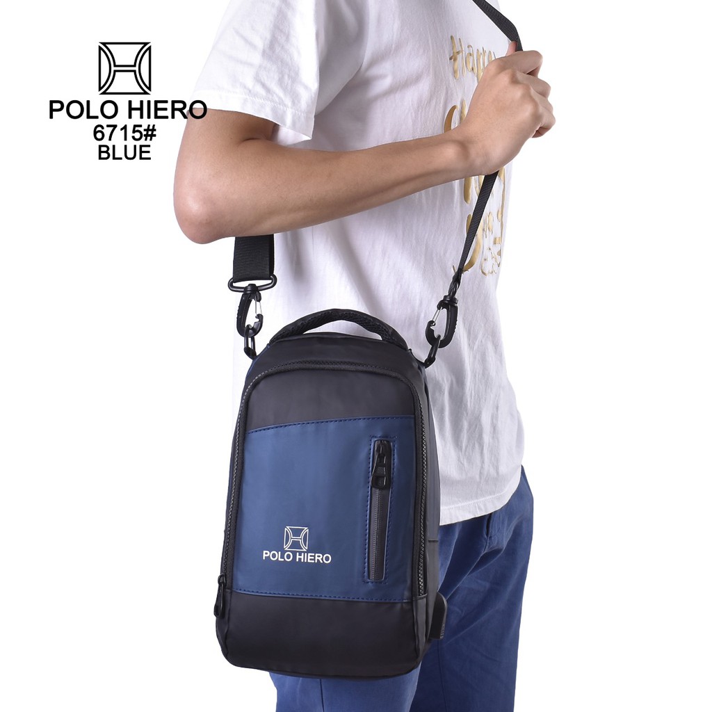 NEW Water Resistant Tas Selempang Polo Hiero 6715 Bisa Ransel&amp;Selempang [Free Kabel USB Extension]