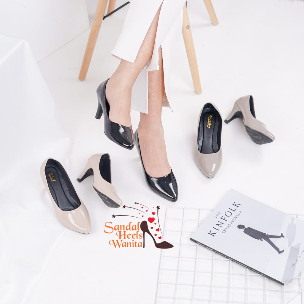 SHW-Heels kantor pantofel empuk tinggi 5cm heels wanita model terbaru pantofel glossy polos hak 5 cm