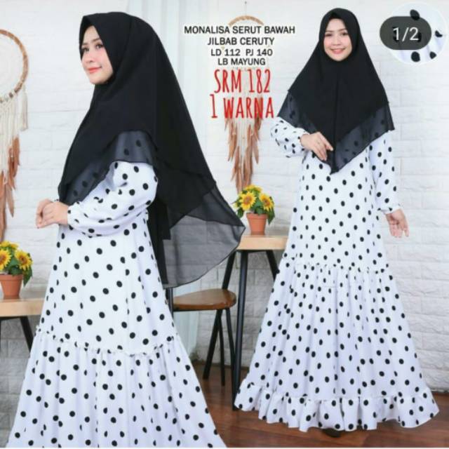 Set Gamis Syari Monalisa Serut Bawah Polkadot Syahrini