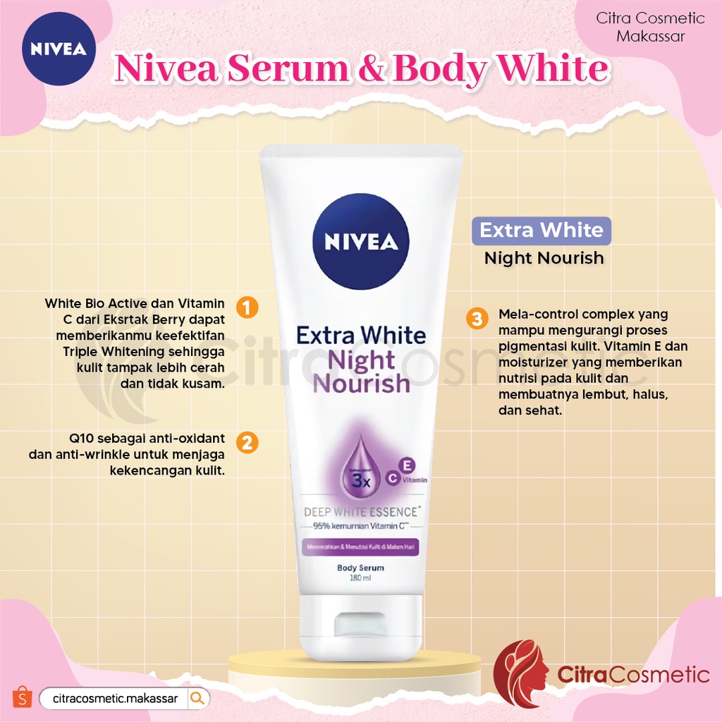 Nivea Body Serum Extra White | Night | Repair Care Protect | Radiant | Glow | Hijab 180ml