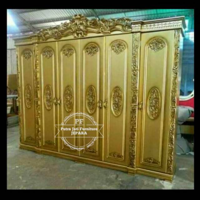 Lemari pakaian kayu jati Almari 6 pintu ukir Jepara