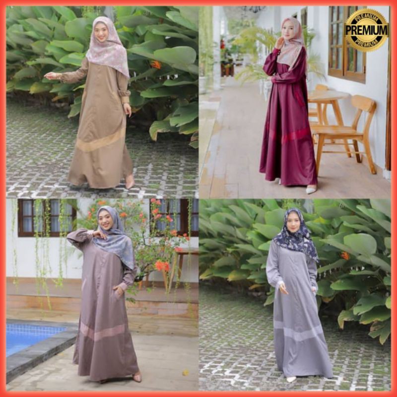 Gamis Toyobo Premium Original Polos Jumbo Kombinasi Garis Gamis Syari Dress Muslim Amanda Series