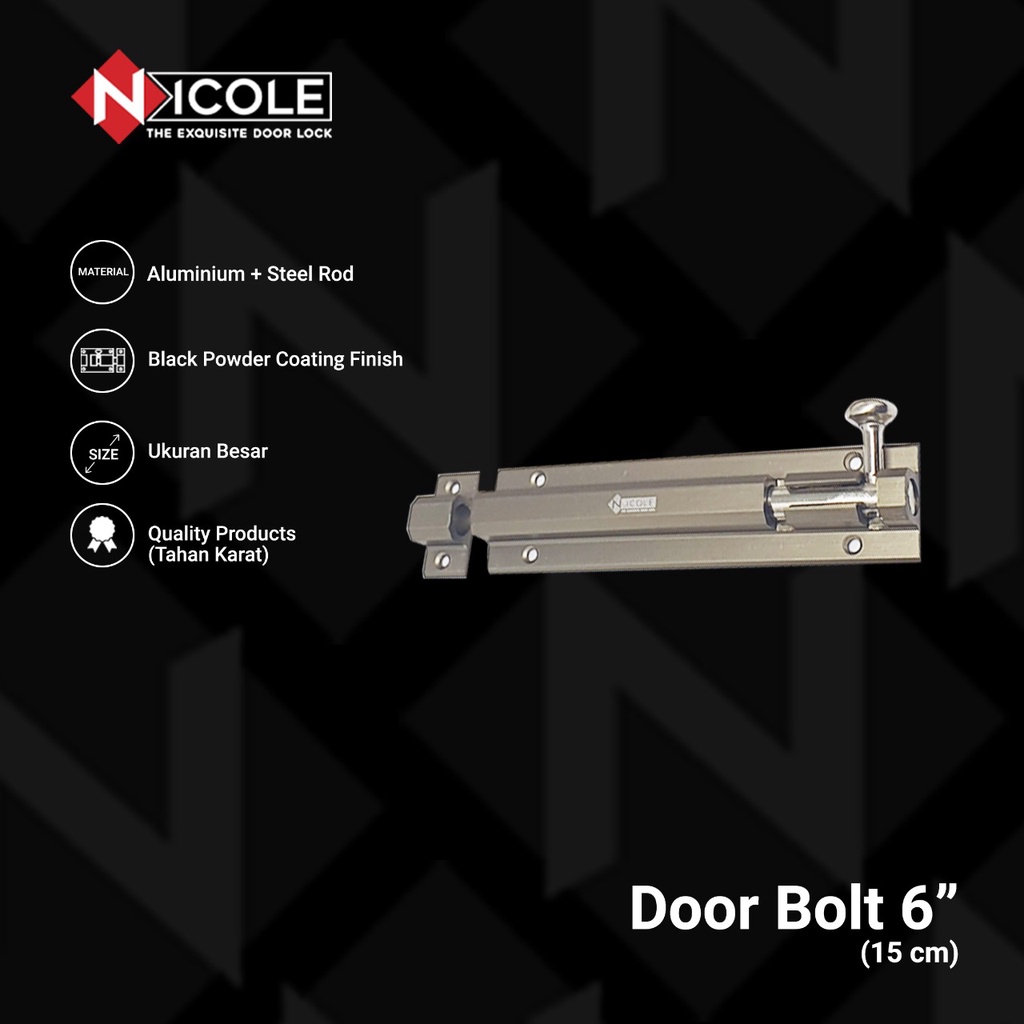 Grendel Slot Besar Pintu Bulat Segi 6 Jumbo Door Bolt SN Nicole/ 6 Inch