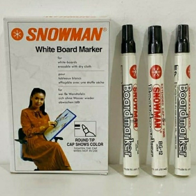 3 pcs Spidol Papan tulis Snowman Whiteboard Marker BG 12 Original Asli