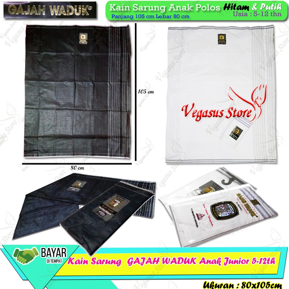 Sarung Anak laki Junior Anak SD,SMP 5-12th Warna Hitam &amp; Putih Polos Cerah-Kain Sarung Tenun GWJ anak Junior-Vegasus Store(COD)