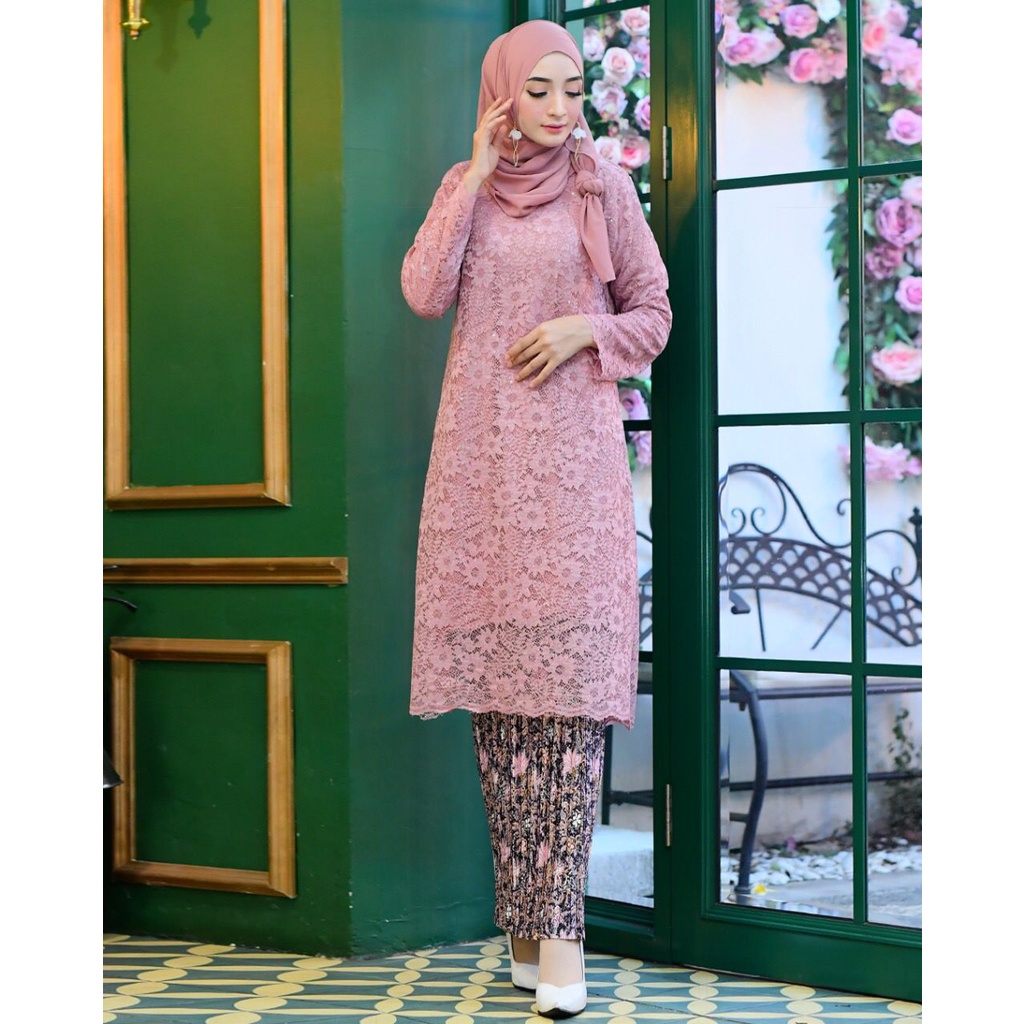 Set Kebaya Tunik Brukat Modern Simple Terbaru Dress Kondangan Wanita New Collection