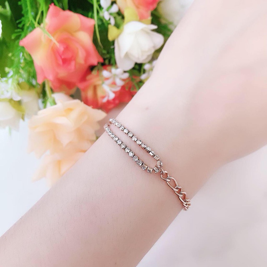 gelang tangan fashion wanita titanium asli anti karat korea style model rantai diamond