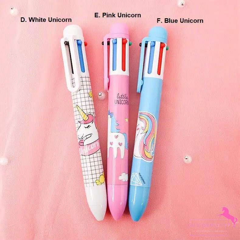 Bolpoin Unicorn 6 Warna Tinta Pena Mekanik Pulpen Sekolah Cewek Anak Alat tulis Lucu