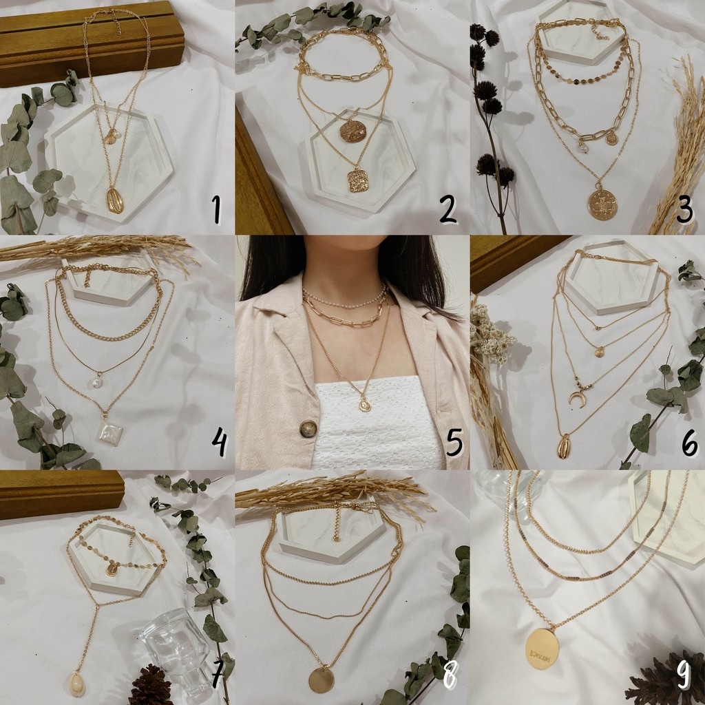 Kalung Rantai Layer / Kalung Aesthetic / Aksesoris Kalung Wanita Korea Necklace Impor