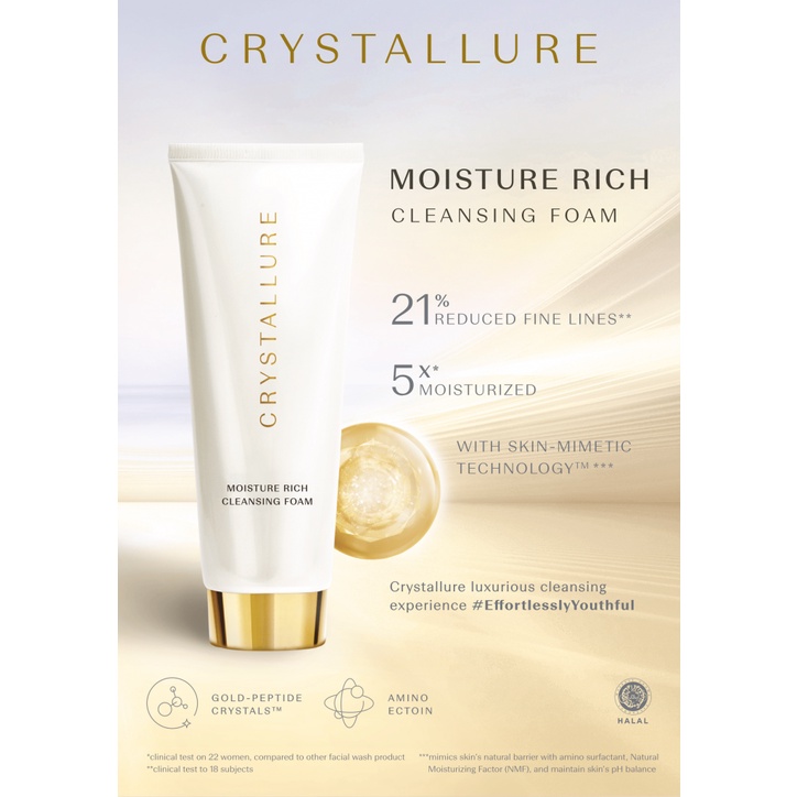 (Pembersih Wajah) CRYSTALLURE Moisture Rich Cleansing Foam 100ml - Anti-aging melembabkan - Facial Wash Sabun Cuci Muka  Pencuci Cleanser Pemcuci Face Wash Fasial Crystalure Kristallure Cristal Kristalure Cristallure Cristalure Kristal Krystal Krystallure