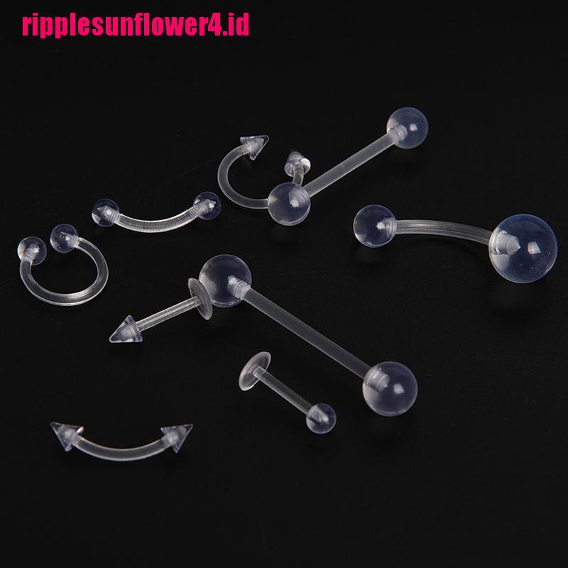 9pcs Anting Tindik Lidah / Pusar / Perut Bentuk Batang Bening
