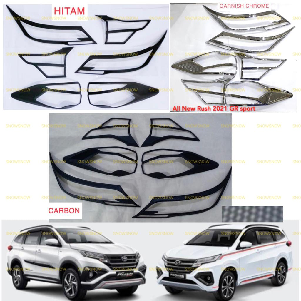 Paket Garnish Lampu Depan Belakang All New Rush Terios 2018 2020 2022 Up GR SPORT Hitam Chrome Carbon