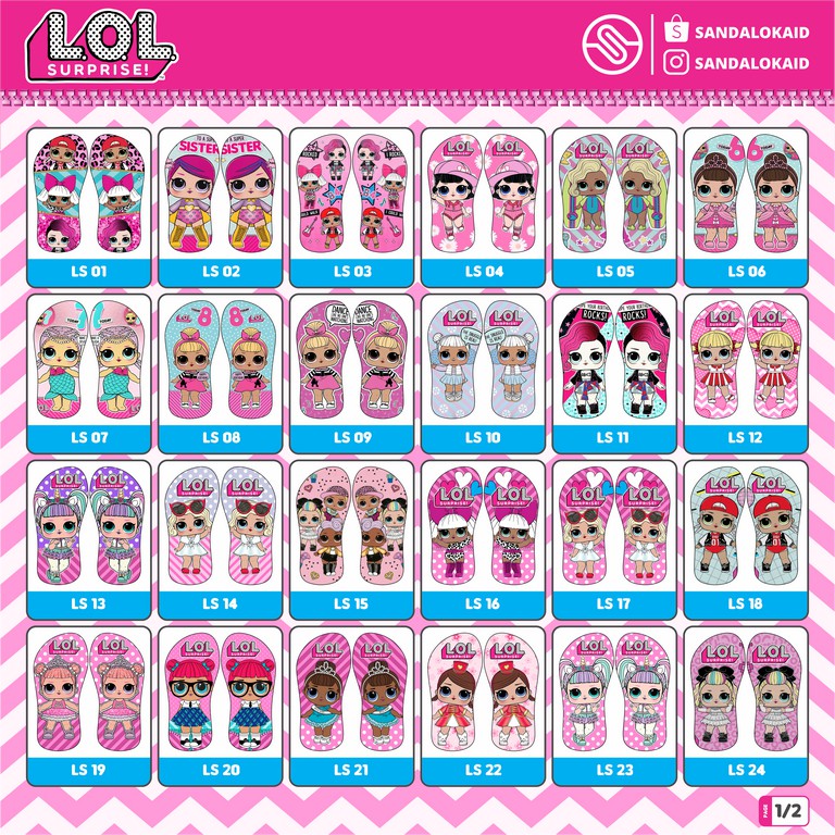 [PO] Sandal Karakter Print lol surprise l.o.l. | Black Pink | Cartoon Foto | Anak PAUD TK SD sancu