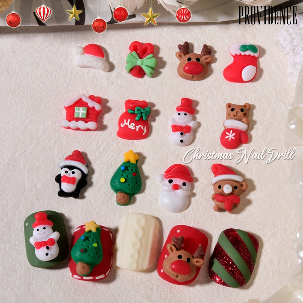 10pcs Aksesoris Kuku 3D Bahan Resin Motif Kartun Rusa / Snowman / Santa Claus Untuk Natal