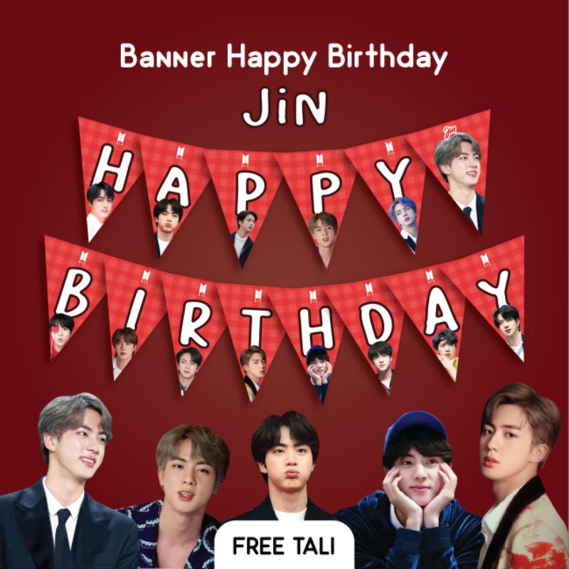 BANNER HAPPY BIRTHDAY JIN SEOKJIN BTS TULISAN HBD DEKORASI ULANG TAHUN HIASAN DINDING DEKOR ULTAH AN
