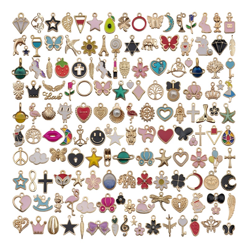 50-150pcs / Set Charms Enamel Desain Hewan Tanaman Kerang Untuk Membuat Perhiasan Kalung Anting Gelang Wanita