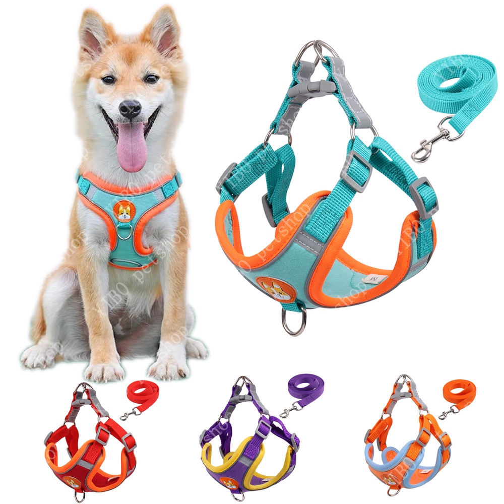 Rompi Harness Reflektif Dengan Tali Tuntun Adjustable Untuk Anjing / Kucing