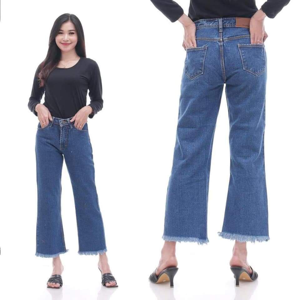 Highwaist Kulot Jeans Wanita / Celana Boyfriend Kulot Rawis Model Terbaru