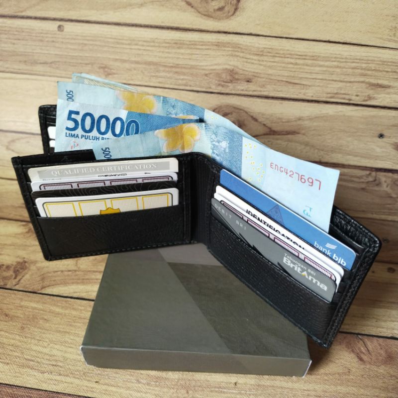 Dompet pria Asli Kulit Lipat 3Dimensi Extra kulit Double Jahit Polos